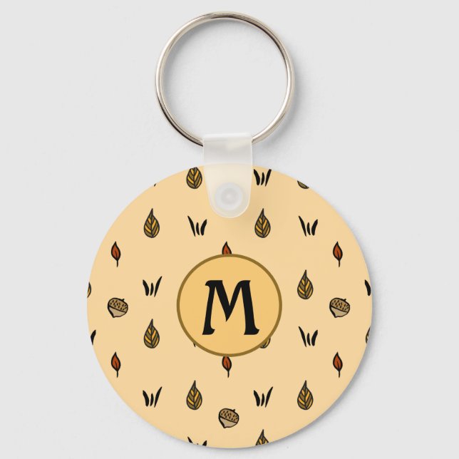Cute Fall Leaves Acorns Pattern Custom Mono Square Keychain (Front)