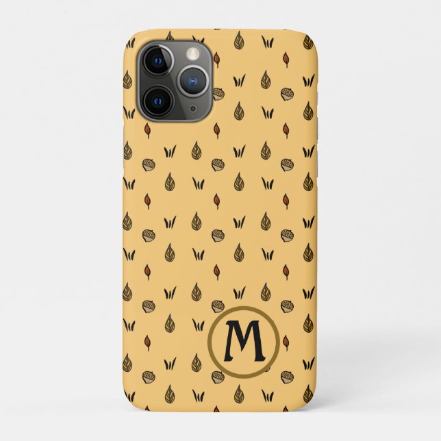Cute Fall Leaves Acorns Pattern Custom Monogram Case-Mate iPhone Case (Back)