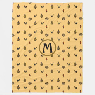 Cute Fall Leaves Acorns Pattern Custom Monogram Fleece Blanket