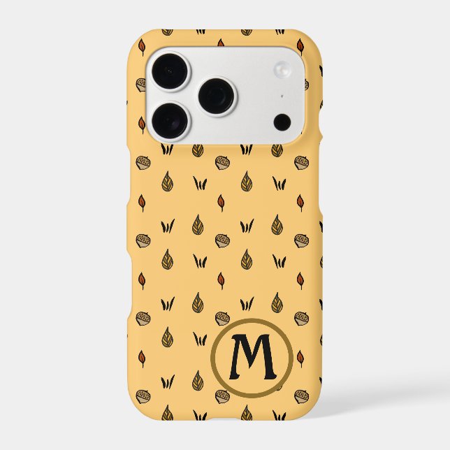 Cute Fall Leaves Acorns Pattern Custom Monogram Iphone Case (Back)