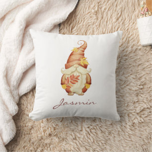 Cute Fall Leaves Autumn Gonk Name Throw Pillow