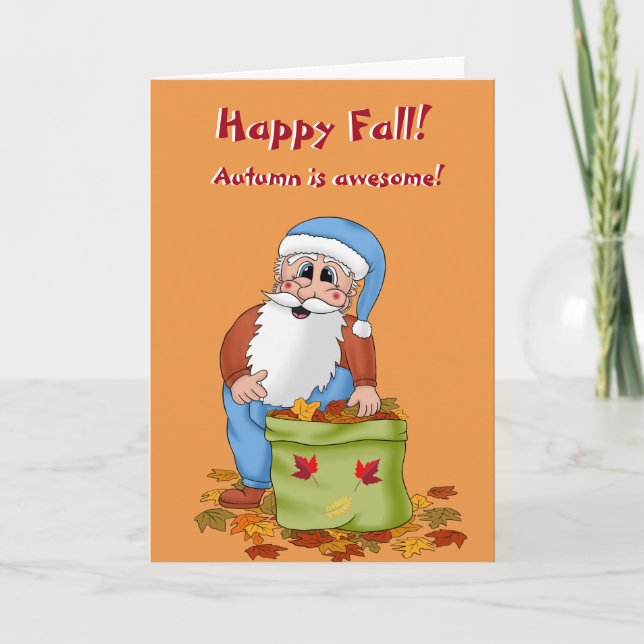 Cute Fall Leaves Autumn Santa Card (Front)