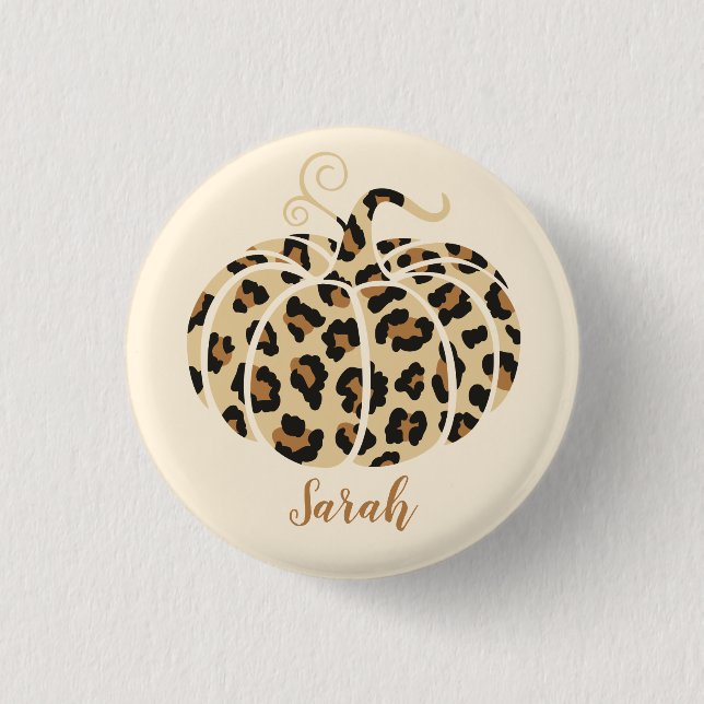 Cute Fall Leopard Pumpkin Halloween Cheetah Print Button (Front)