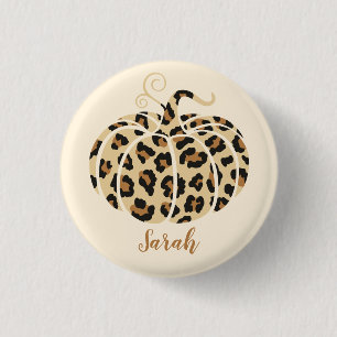 Cute Fall Leopard Pumpkin Halloween Cheetah Print Button