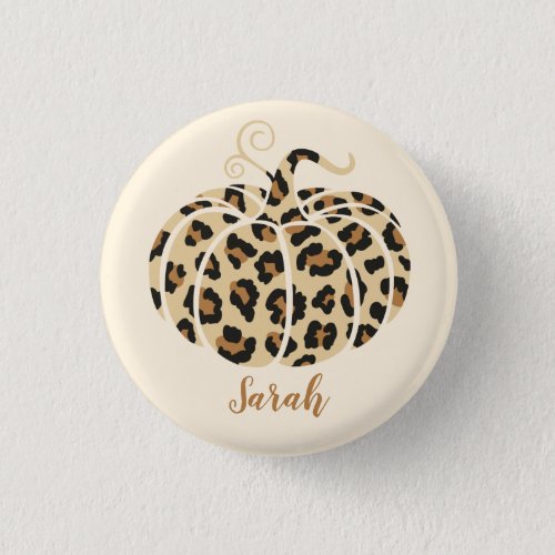 Cute Fall Leopard Pumpkin Halloween Cheetah Print Button