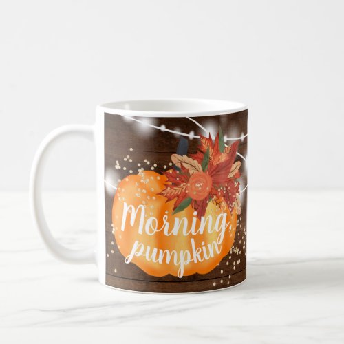 Cute fall morning pumpkin wood gold glitter coffee mug