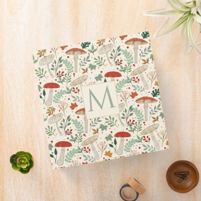 Cute Fall Mushrooms and Leaves Illustration 3 Ring Binder (In Situ)