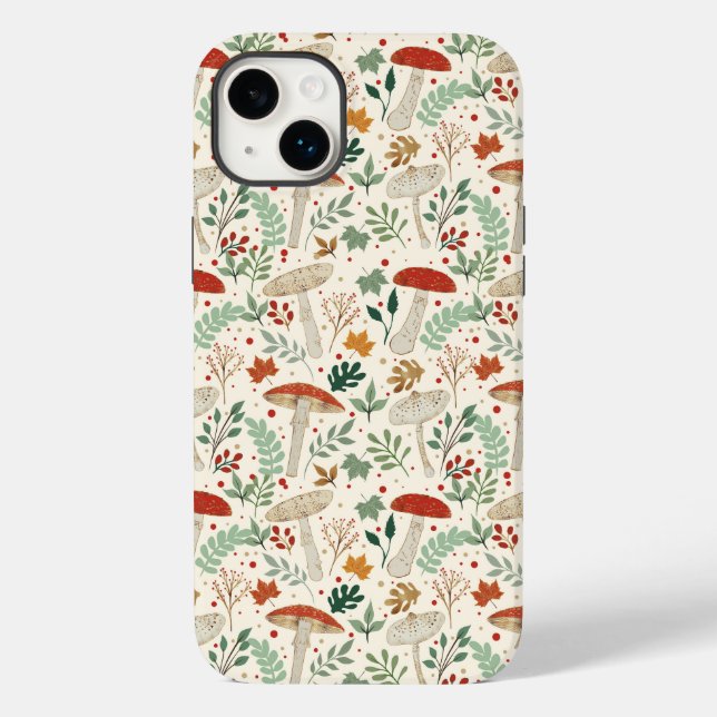 Cute Fall Mushrooms and Leaves Illustration Case-Mate iPhone Case (Back)