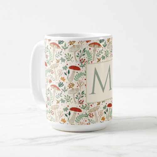 Cute Fall Mushrooms and Leaves Illustration Coffee Mug