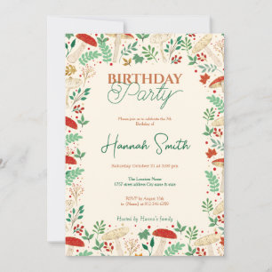 Cute Fall Mushrooms and Leaves Illustration Invitation