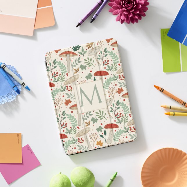 Cute Fall Mushrooms and Leaves Illustration iPad Pro Cover (Desk)