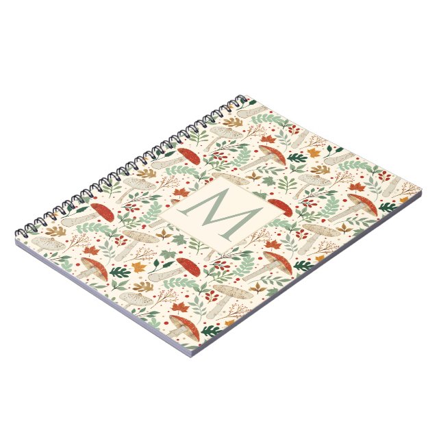 Cute Fall Mushrooms and Leaves Illustration Notebook (Left Side)
