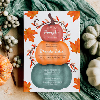 Cute Fall Orange Blue Pumpkins Baby Shower Invitation by girly_trend at Zazzle