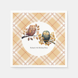 Cute Fall Owl & Squirrel Boy Birthday Napkins