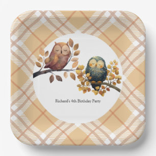 Cute Fall Owl & Squirrel Boy Birthday Paper Plates