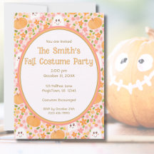 Cute Fall Party Invitation with Pumpkins & Ghosts