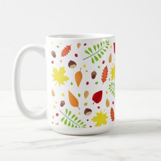 Cute fall pattern with colorful leaves and nuts