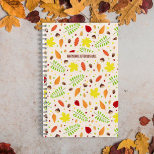 Cute fall pattern with colorful leaves and nuts notebook