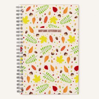 Cute fall pattern with colorful leaves and nuts