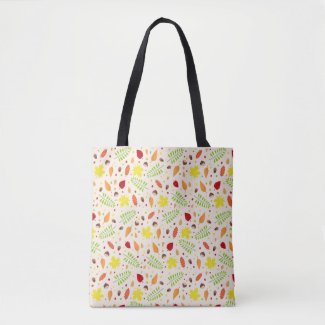 Cute fall pattern with colorful leaves and nuts