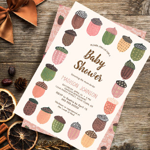 Cute Fall Pink Acorns girl Baby Shower Invitation