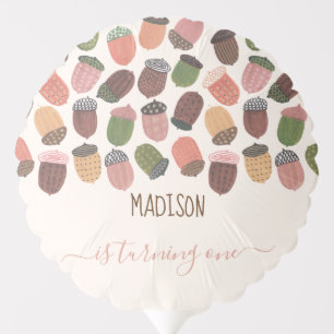 Cute Fall Pink Acorns girl First Birthday Party Balloon
