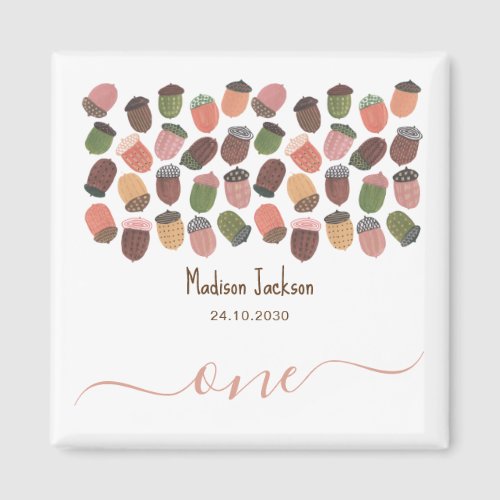 Cute Fall Pink Acorns girl first Birthday Party Magnet