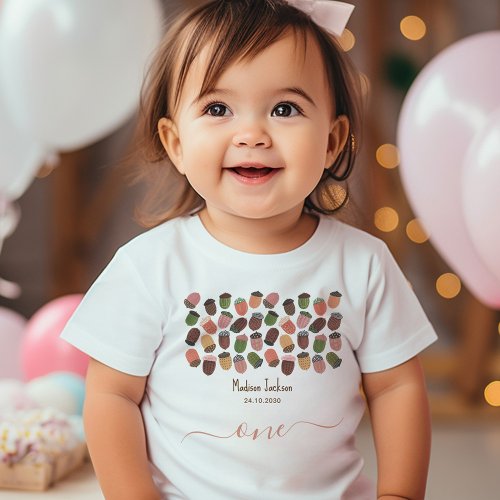 Cute Fall Pink Acorns girl first Birthday Party Toddler T_shirt