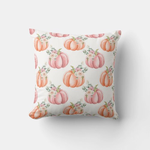 Cute Fall Pink Watercolor Pumpkin Pillow