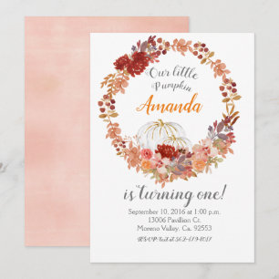 Cute Fall Pumpkin 1st birthday Invitation