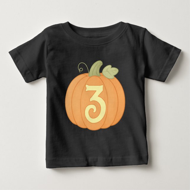 Cute Fall Pumpkin 3rd Birthday | Halloween Party Baby T-Shirt (Front)
