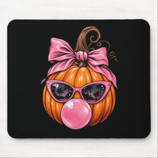 Cute Fall Pumpkin Bubblegum Mouse Pad | Pink Bow