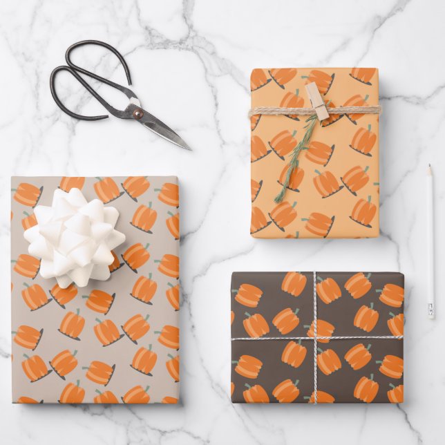 Cute Fall Pumpkin Falling Pattern  Wrapping Paper Sheets (Front)