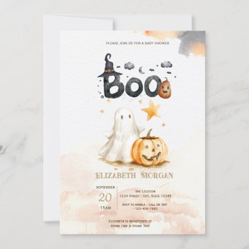 Cute Fall Pumpkin Ghost Bow Boo Baby Shower Invitation