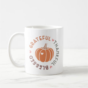 Cute Fall Pumpkin Grateful Thankful Blessed Quote Coffee Mug