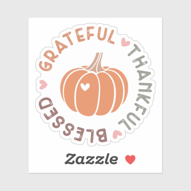 Cute Fall Pumpkin Grateful Thankful Blessed Quote Sticker (Sheet)