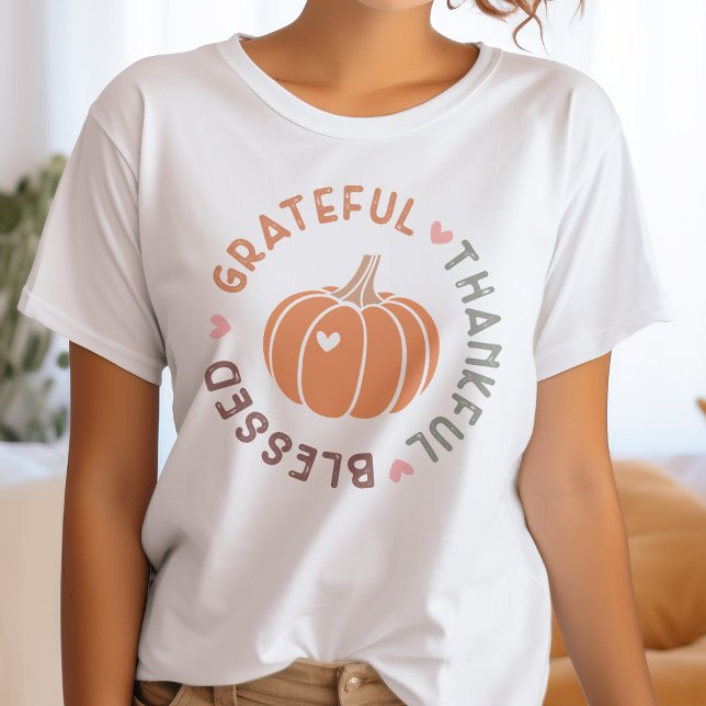 Cute Fall Pumpkin Grateful Thankful Blessed Quote Tri-Blend Shirt (Creator Uploaded)