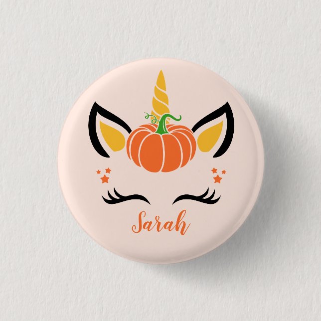 Cute Fall Pumpkin Halloween Unicorn Button (Front)