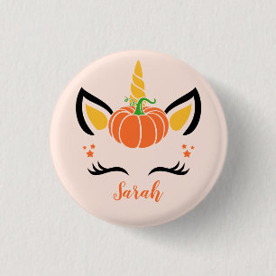 Cute Fall Pumpkin Halloween Unicorn Button