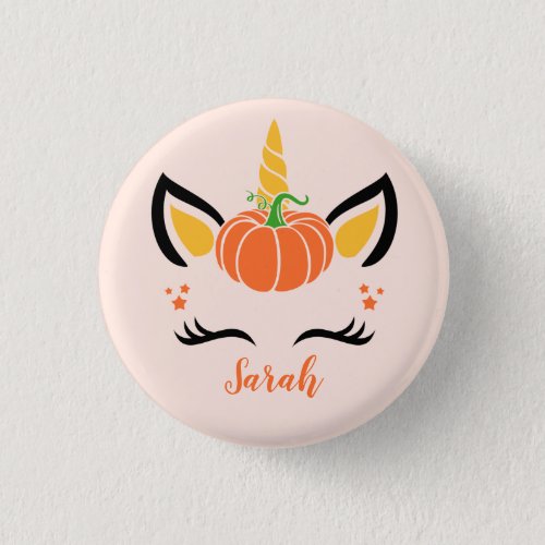 Cute Fall Pumpkin Halloween Unicorn Button