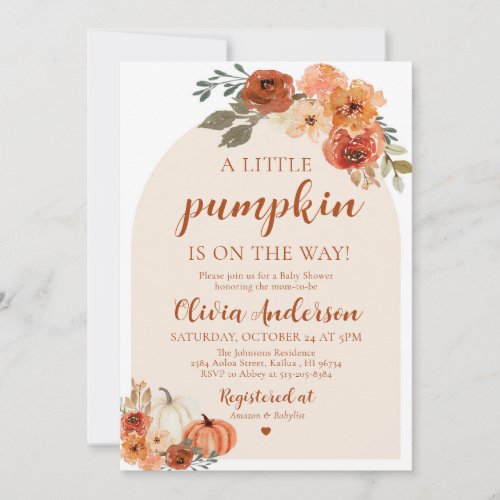 Cute Fall Pumpkin Orange Baby Shower Invitation 
