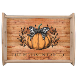 Cute Fall Pumpkin Personalized Family Name Serving Tray