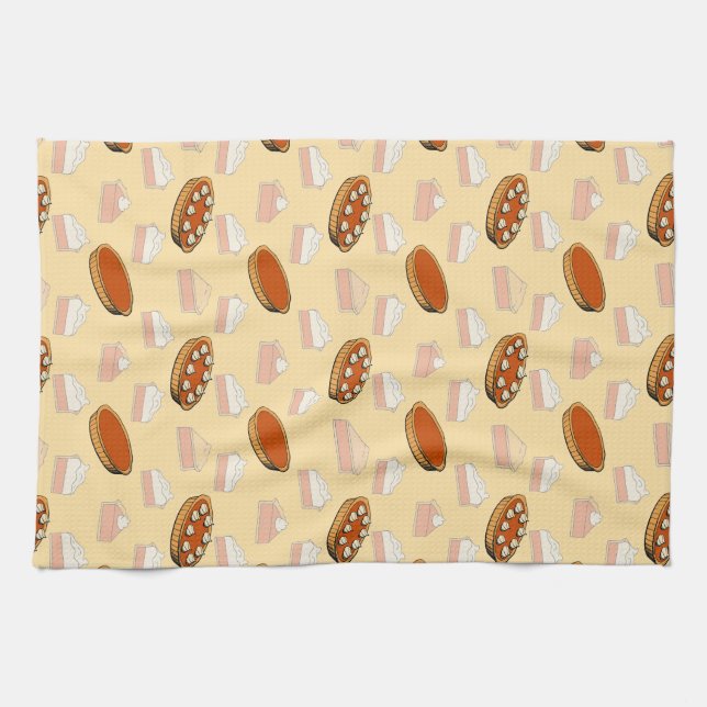 Cute Fall Pumpkin Pies Pattern Happy Thanksgiving  Kitchen Towel (Horizontal)