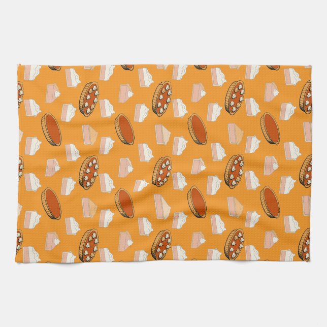 Cute Fall Pumpkin Pies Pattern Happy Thanksgiving  Kitchen Towel (Horizontal)