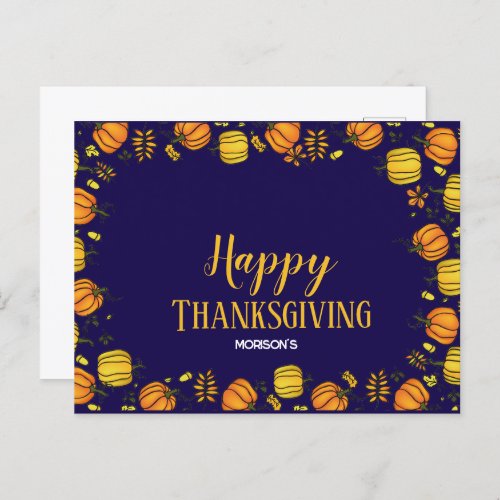 Cute  Fall pumpkins boarder Happy Thanksgiving  Announcement Postcard