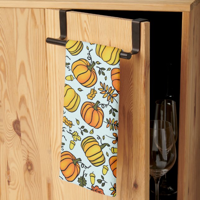Cute  Fall pumpkins boarder Happy Thanksgiving  Kitchen Towel (Thirds Fold)