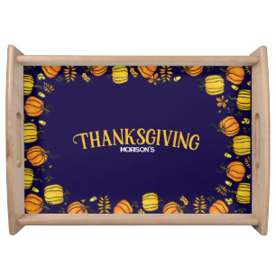 Cute Fall pumpkins boarder Happy Thanksgiving Serving Tray