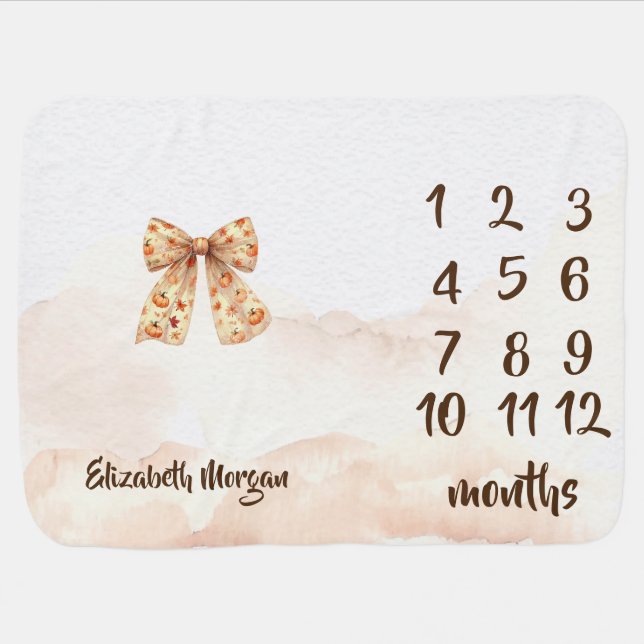 Cute Fall Pumpkins Bow Baby Shower  Baby Blanket (Horizontal)