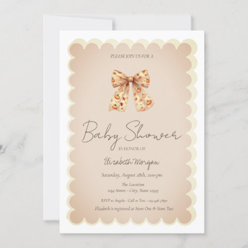 Cute Fall Pumpkins Bow Baby Shower  Invitation