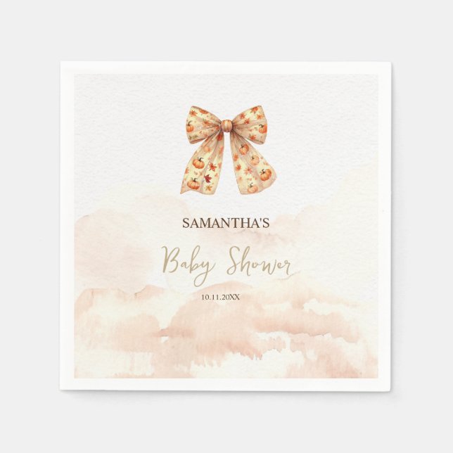 Cute Fall Pumpkins Bow Baby Shower Napkins (Front)